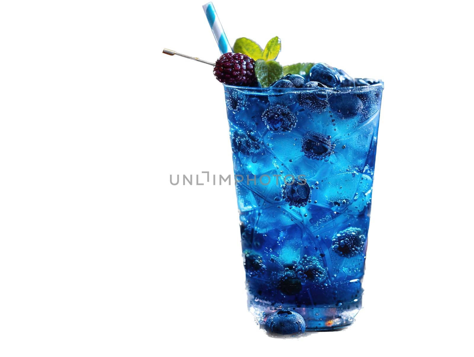 Delicious Blue Lagoon cocktail photography, explosion flavors, studio lighting, studio background, well-lit, vibrant colors, sharp-focus, high-quality, artistic, unique. glass of blue cocktail