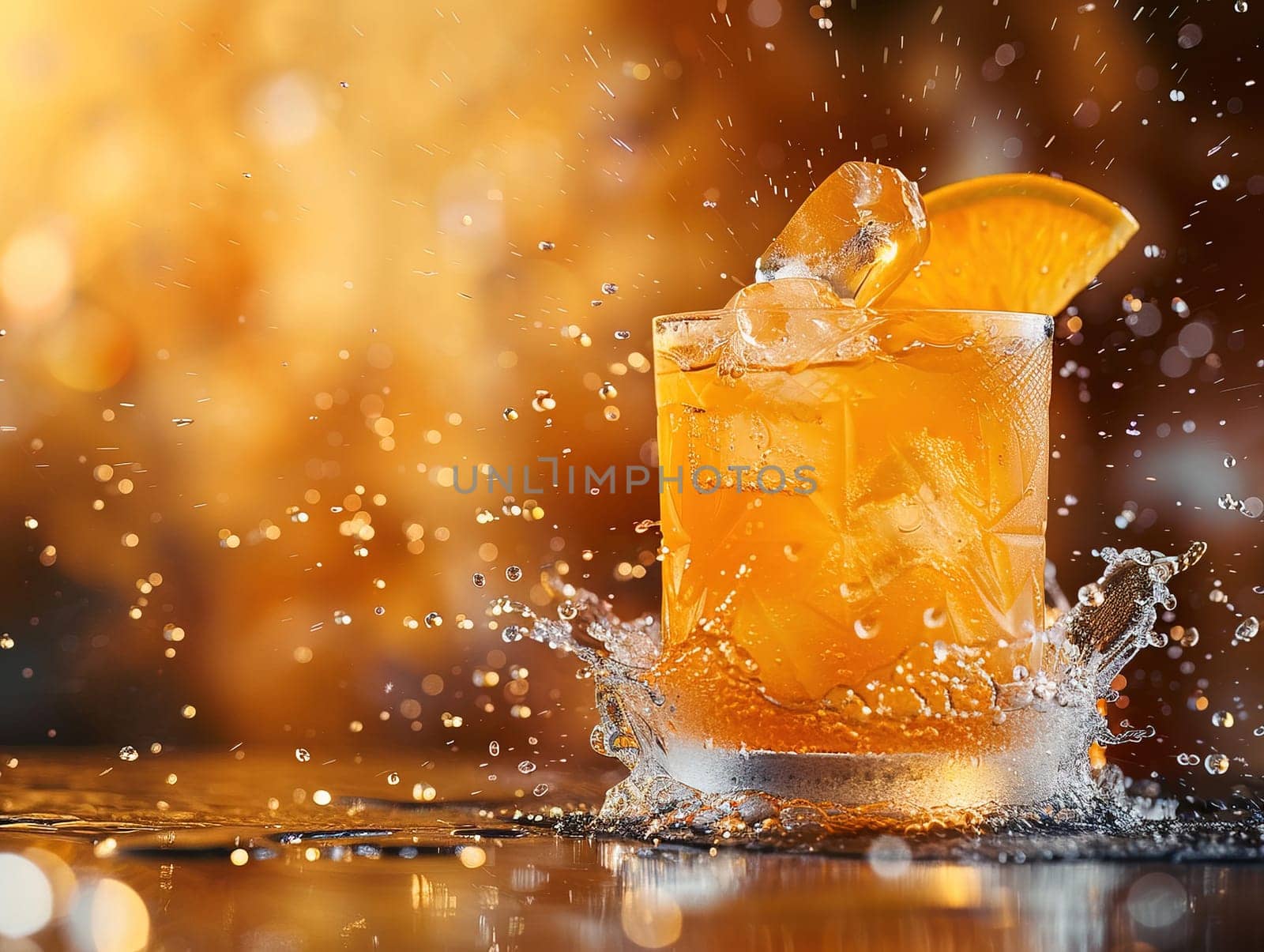 Fresh cocktail with orange and ice. Alcoholic, non-alcoholic drink-beverage at the bar counter in the night club. by mr-tigga