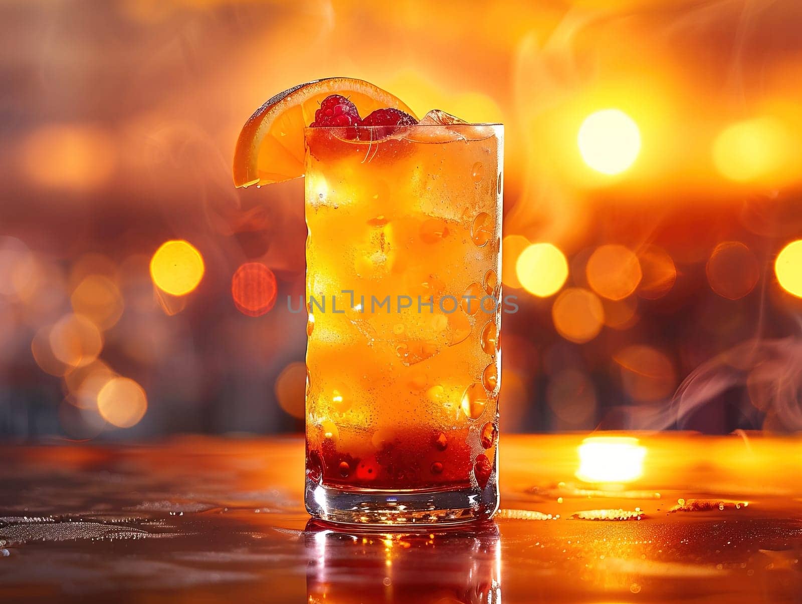 Fresh cocktail with orange and ice. Delicious Screwdriver cocktail photography, explosion flavors studio lighting, studio background, well-lit vibrant colors, sharp-focus, high-quality, artistic, unique