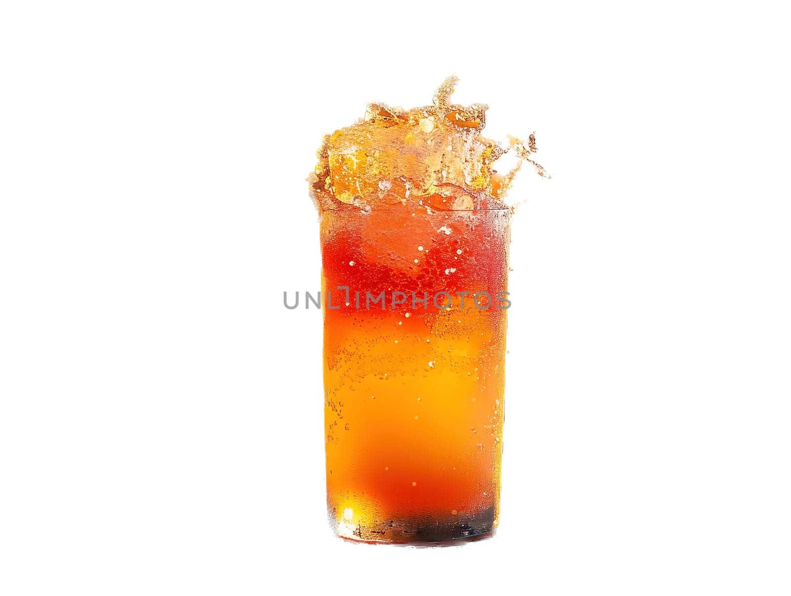 Fresh cocktail with orange and ice. Delicious Screwdriver cocktail photography, explosion flavors studio lighting, studio background, well-lit vibrant colors, sharp-focus, high-quality, artistic, unique