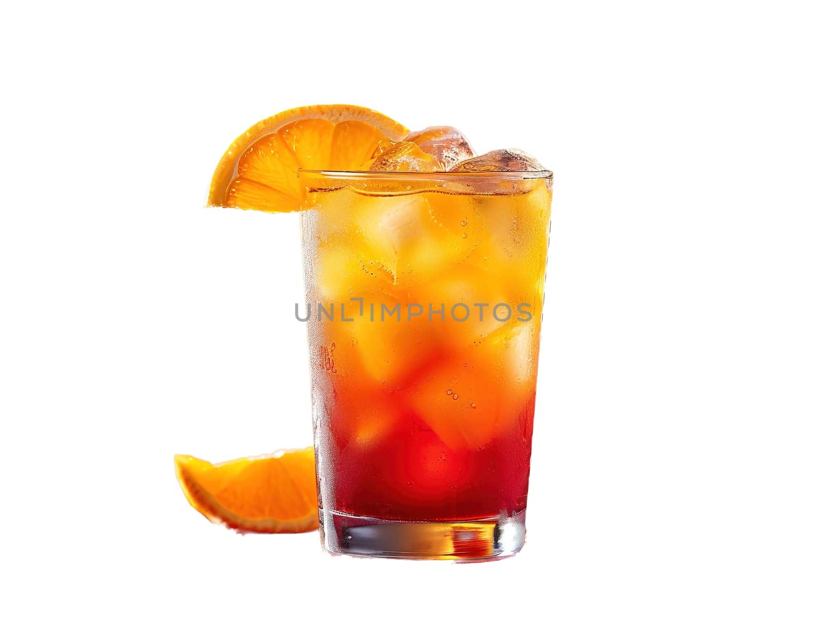 Tequila Sunrise Cocktail in vintage glass. Delicious Tequila Sunrise cocktail photography, explosion flavors, studio lighting, studio background, well-lit, vibrant colors, sharp-focus, high-quality, artistic, unique