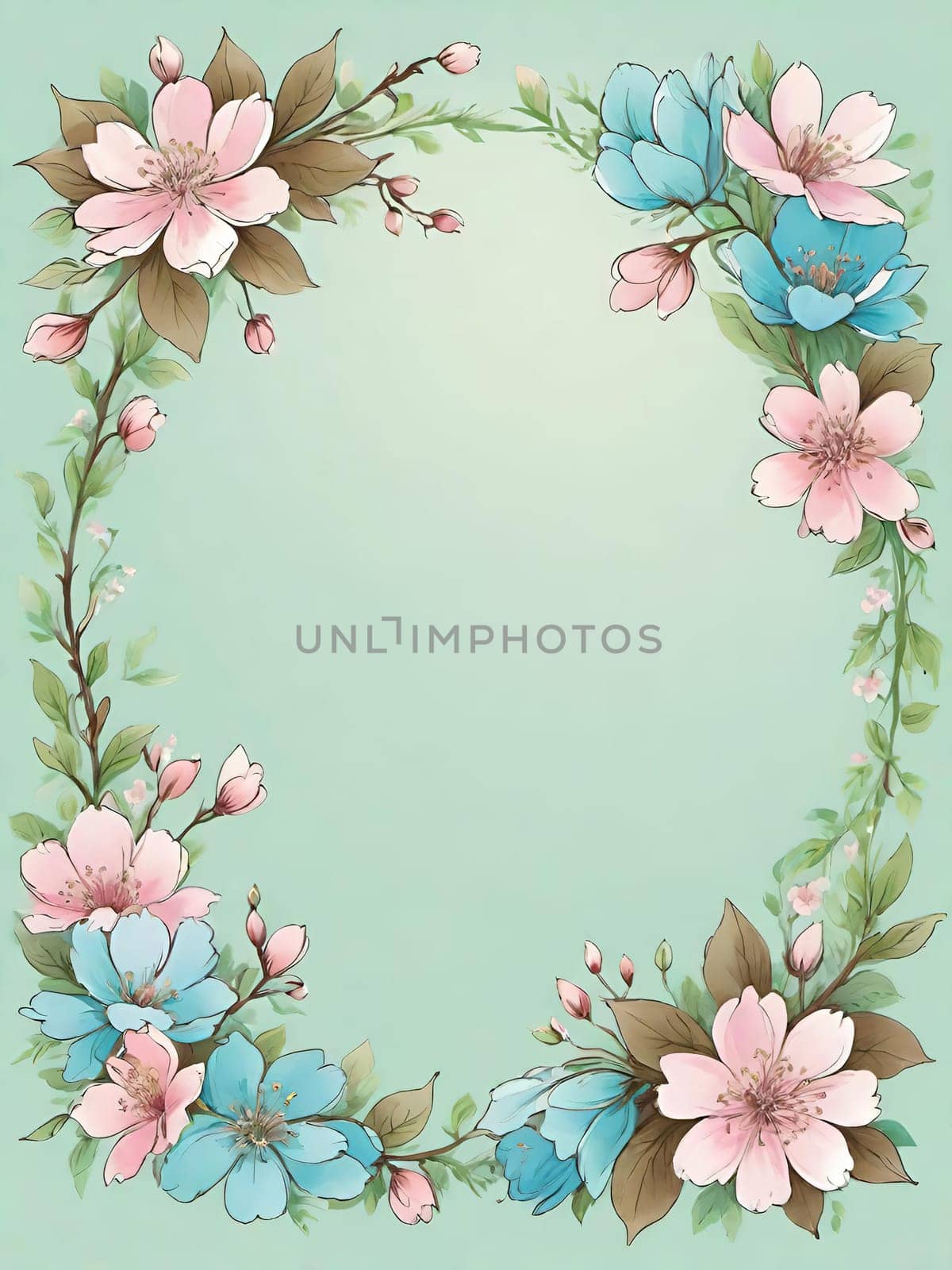 Floral wreath with spring flowers on background. Vector illustration by yilmazsavaskandag