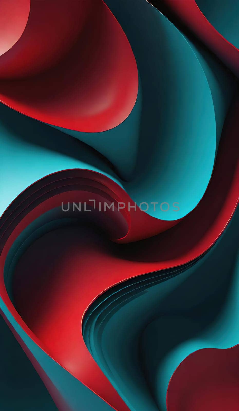 Abstract background with red, blue and green curved sheets of paper.abstract background with smooth wavy lines in blue and red colors.3d render, abstract background with red and blue wavy layers.