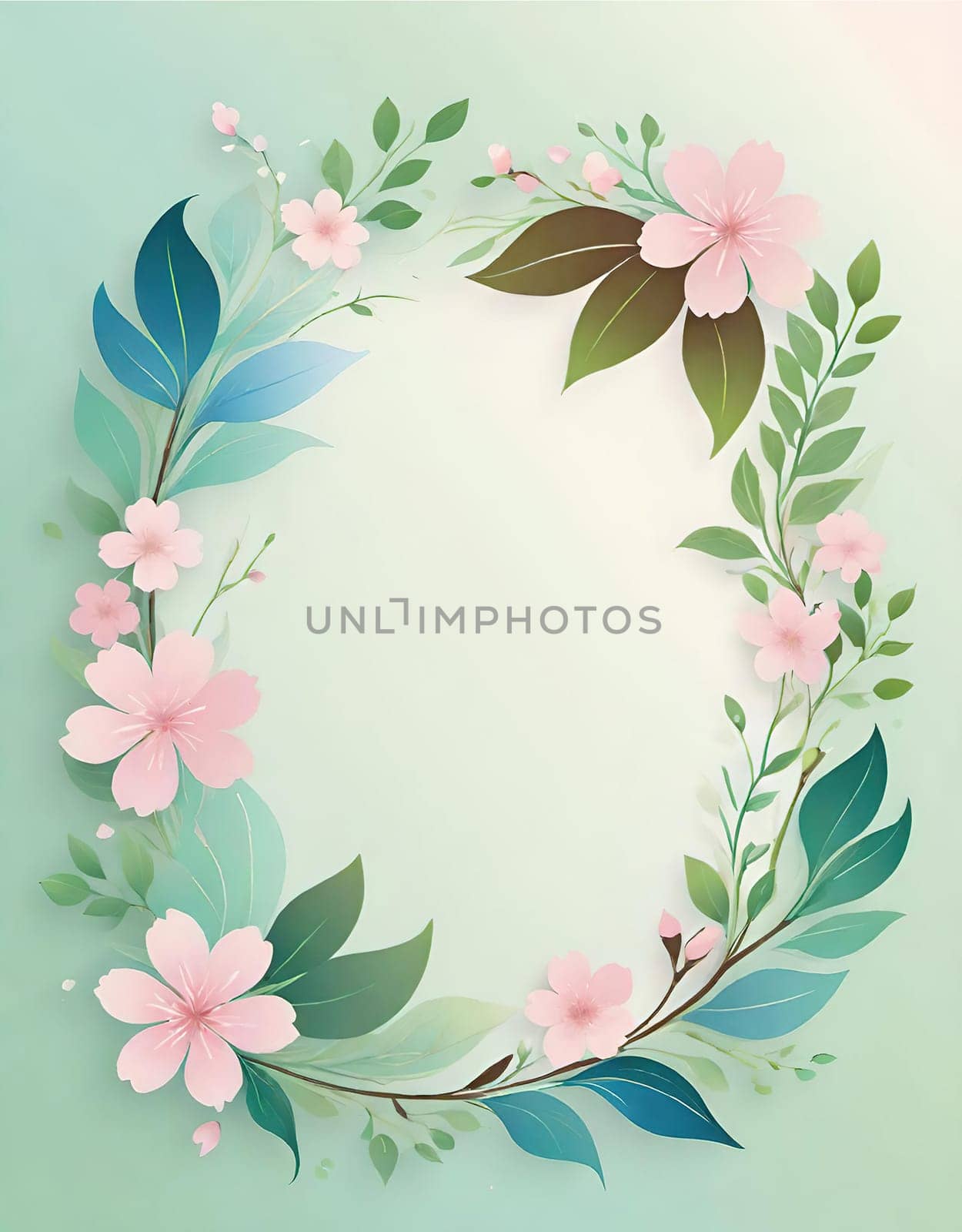 Floral wreath with spring flowers on background. Vector illustration.Spring background with flowers and wreath. Vector illustration for your design.Spring background with cherry blossoms and green leaves. Spring blossom background with copy space for text.