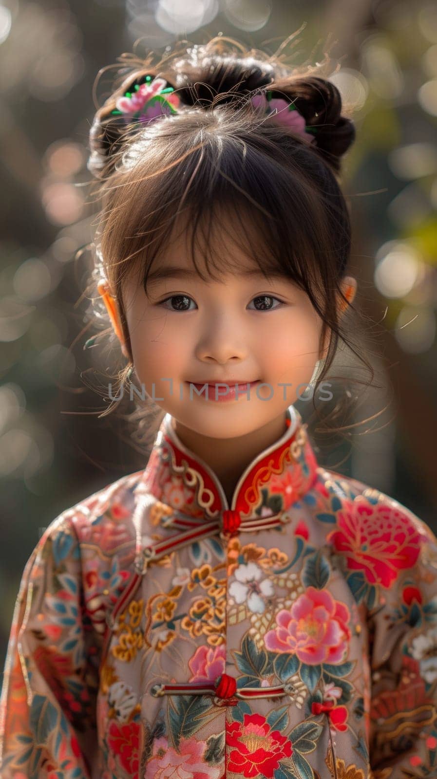 Close-up portrait of smiling little chinese girl.