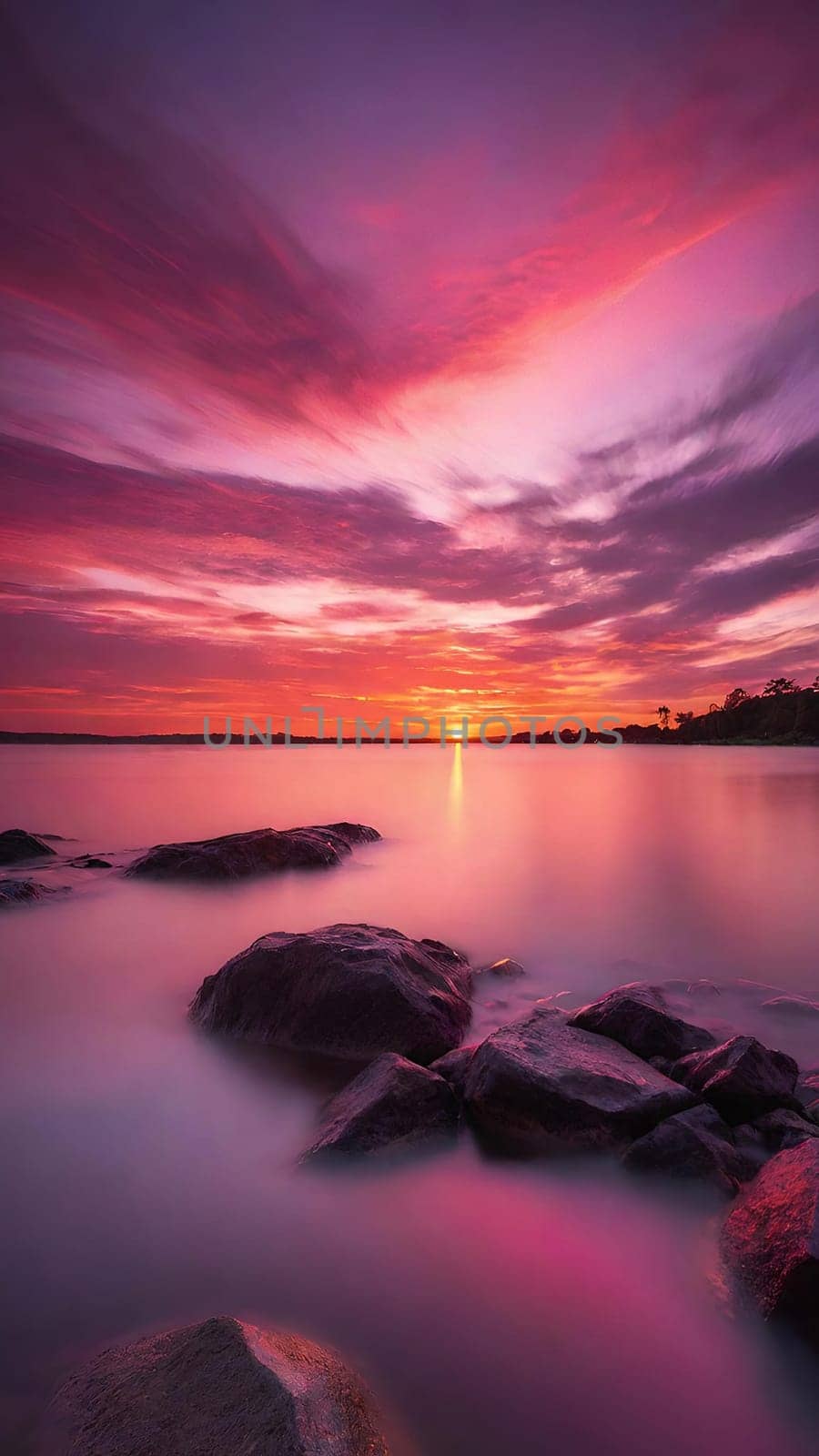 Beautiful sunset over the sea with pink and purple colors, long exposure.Dramatic sky. Landscape ans seascape for background.