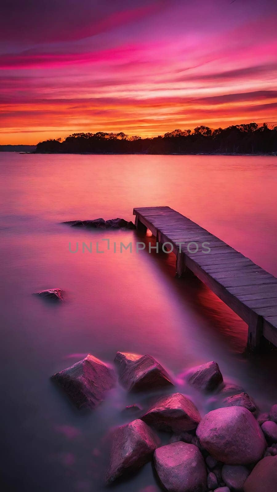 Beautiful sunset over the sea with pink and purple colors, long exposure.Dramatic sky. Landscape ans seascape for background.