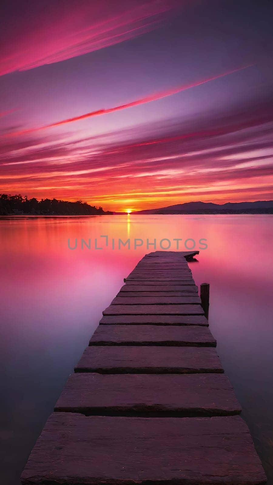 Beautiful sunset over the sea with pink and purple colors, long exposure.Dramatic sky. Landscape ans seascape for background.