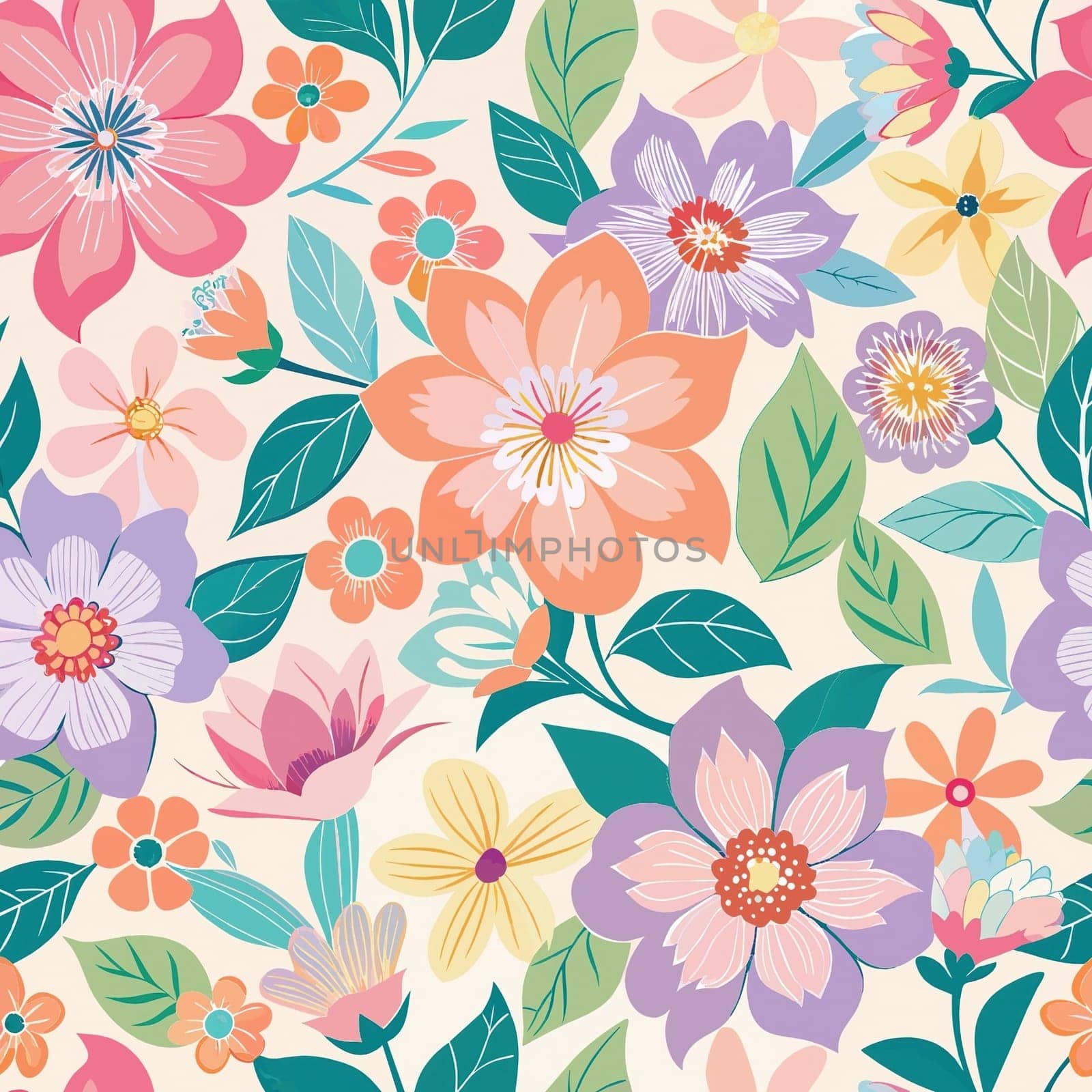 Floral seamless pattern with pink flowers and green leaves on blue background.Vector floral background with hand drawn flowers and leaves in pastel colors.Seamless pattern with flowers and leaves. Vector illustration in vintage style.floral card with flowers and leafs decoration vector illustration graphic design