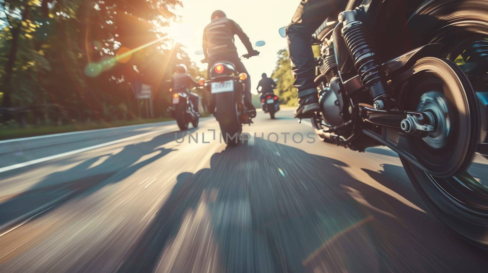 a group of motorcycle riding on the road together, speeding and overtaking, summer activity by nijieimu