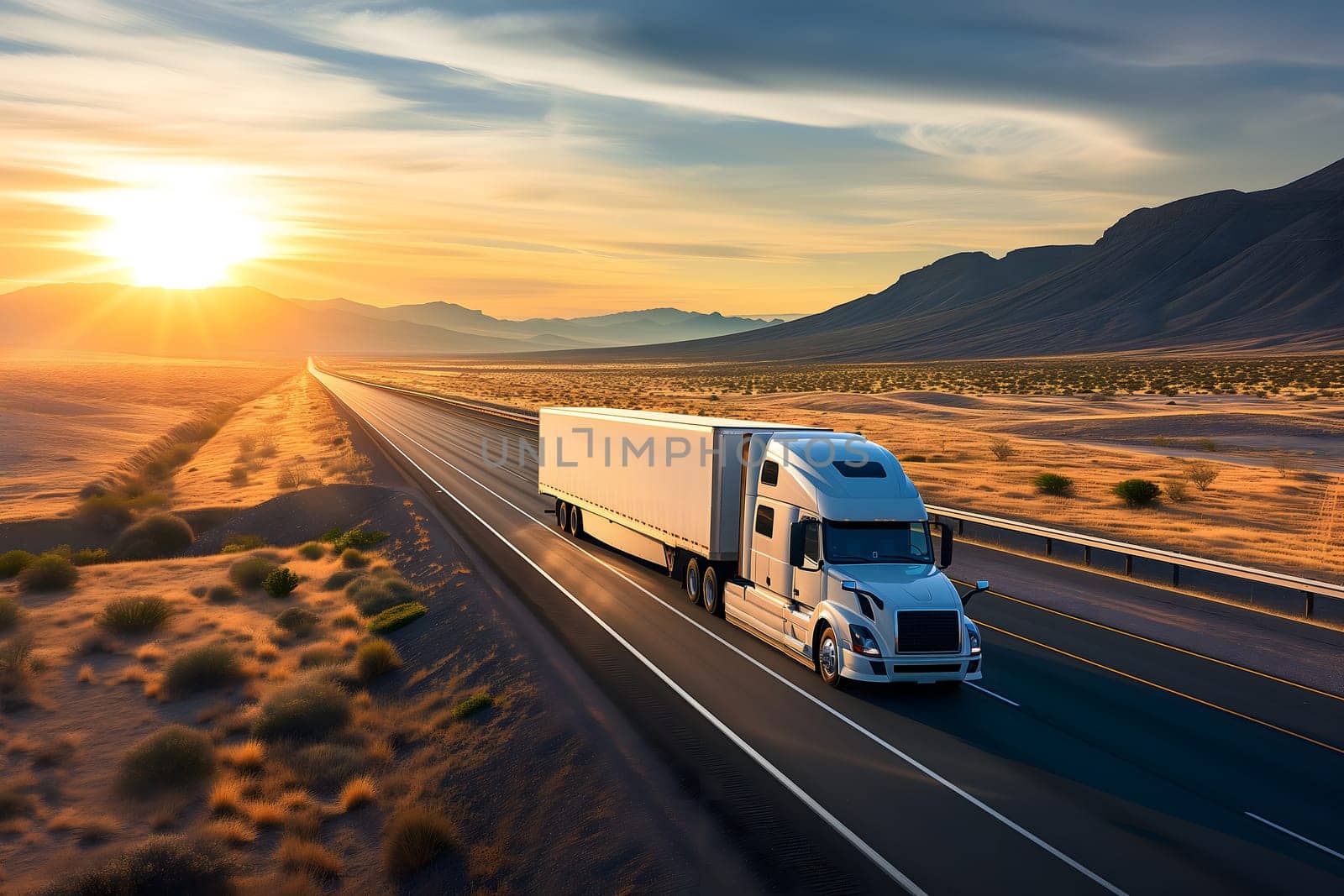 American long-nose semitruck on a highway by z1b