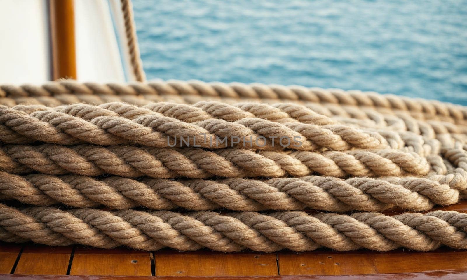 Rope on a sailboat, close-up. Nautical background.