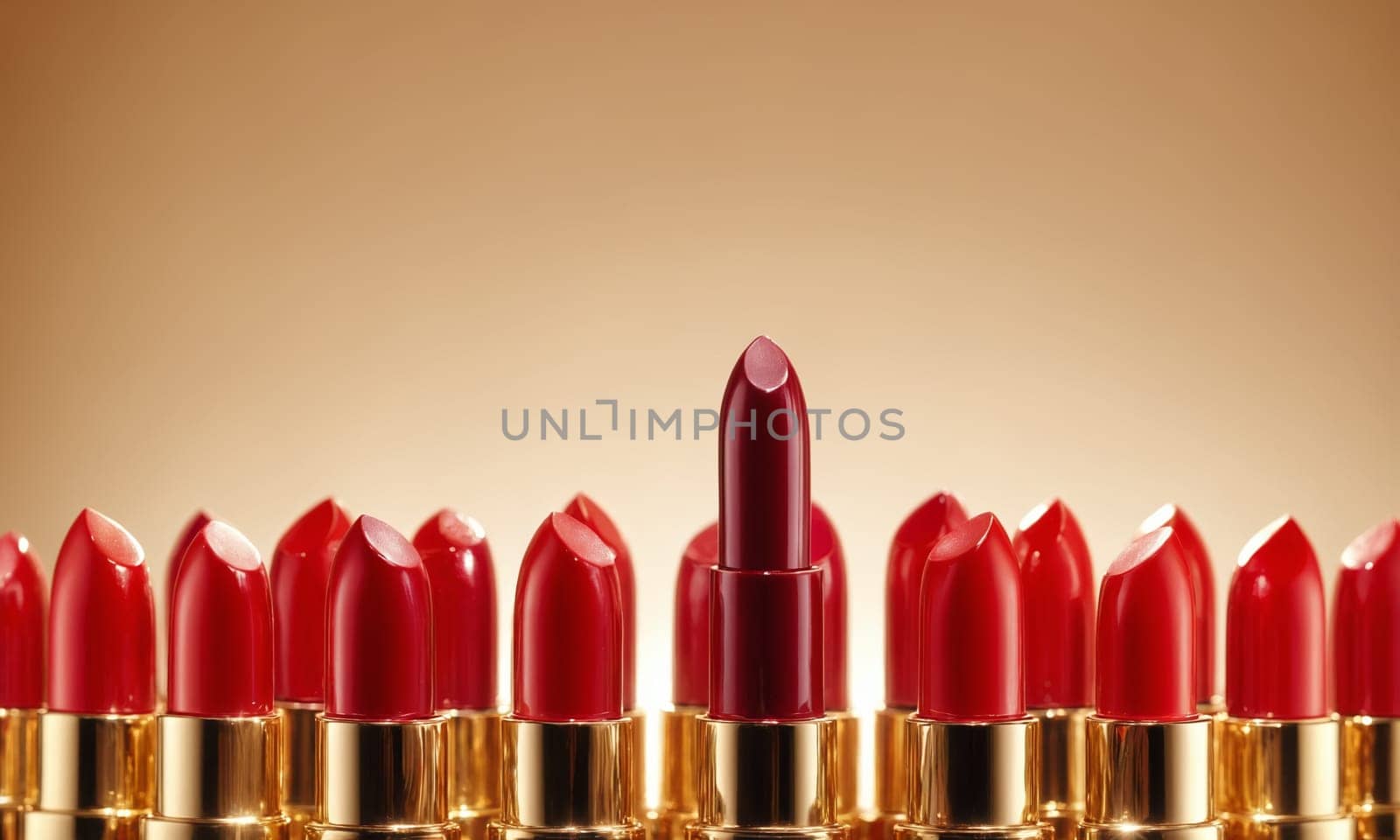 Lipsticks on brown background, close-up. Red lipstick.