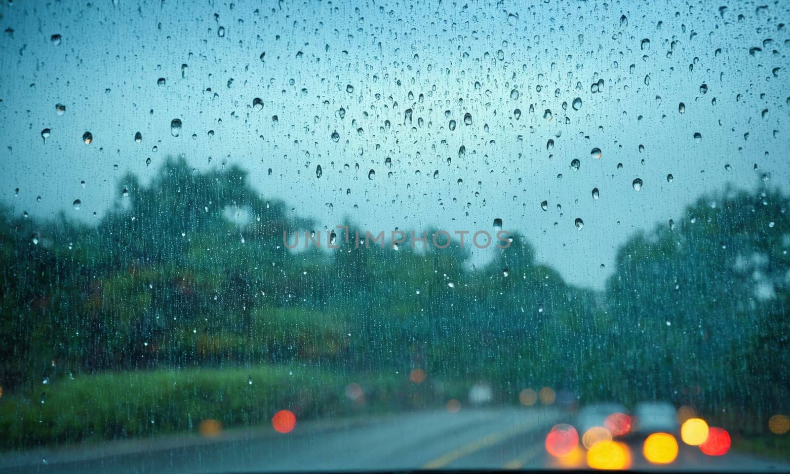 rain, drops on the windshield.