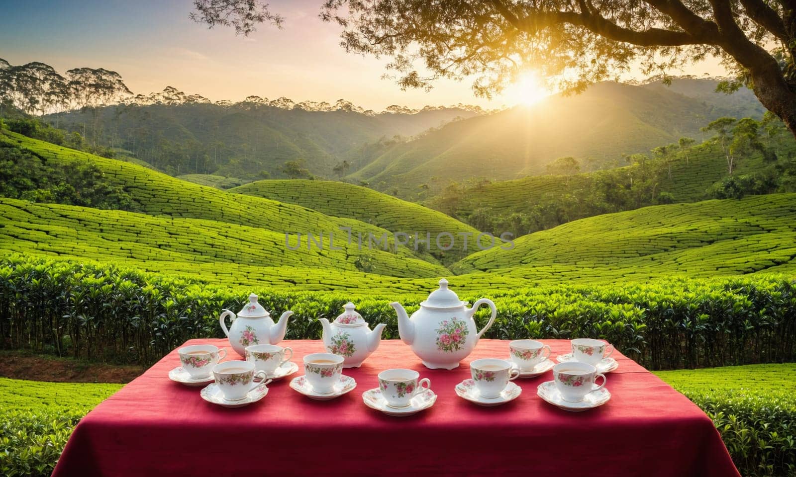 Tea drinking among tea plantations.