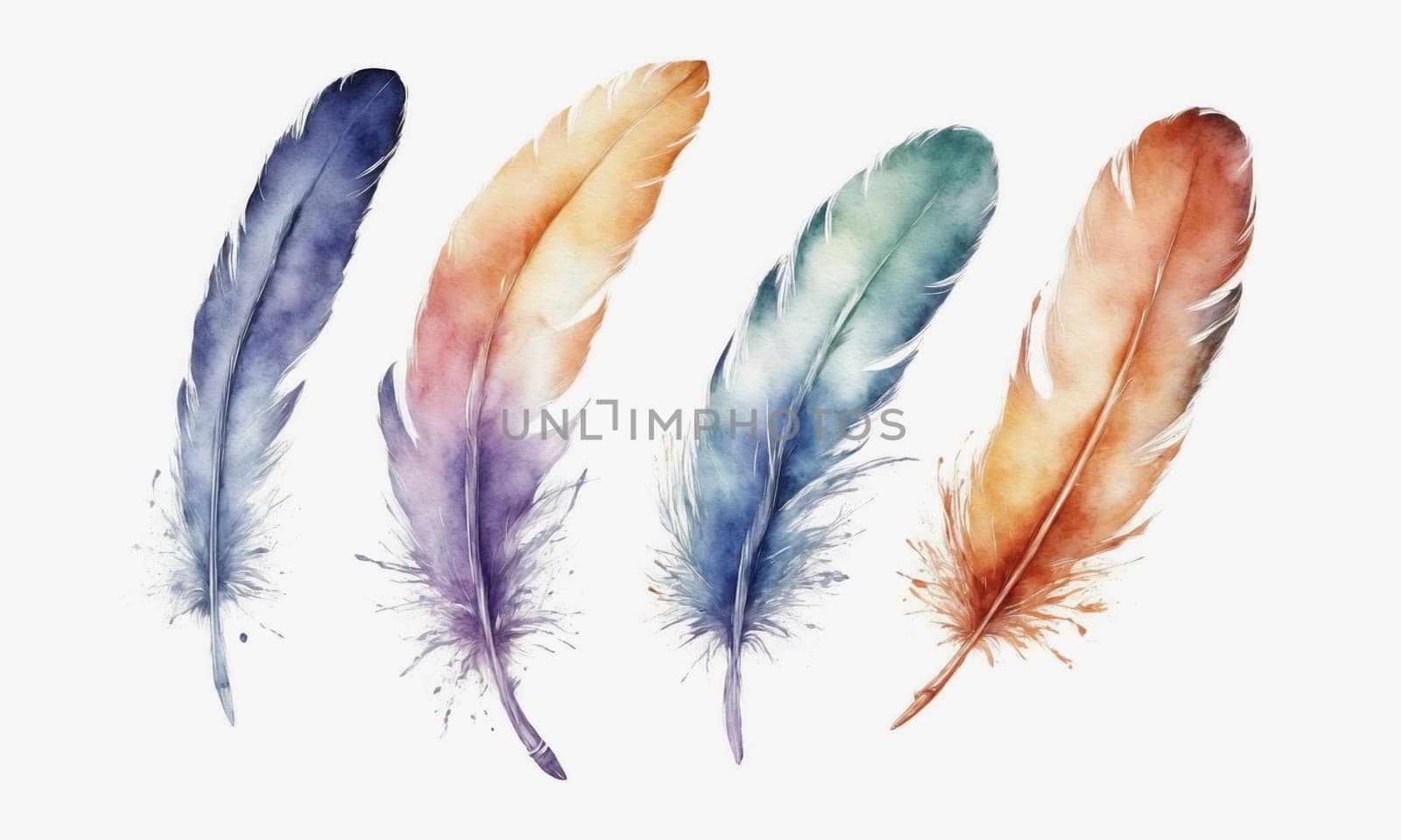 watercolor drawing. Multi-colored feathers on a white background by Andre1ns