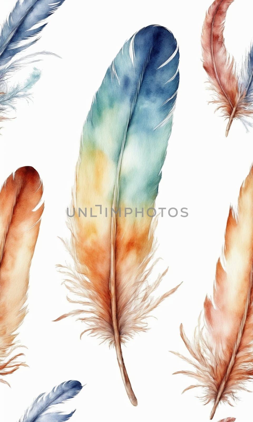 watercolor drawing. Multi-colored feathers on a white background by Andre1ns