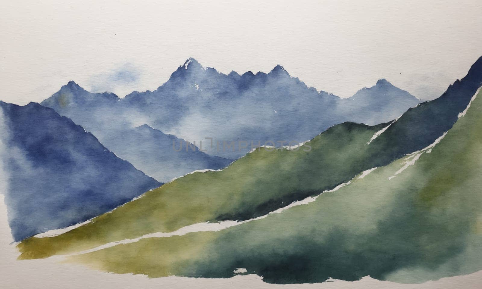 Abstract watercolor painting of mountains. Digital art painting on canvas