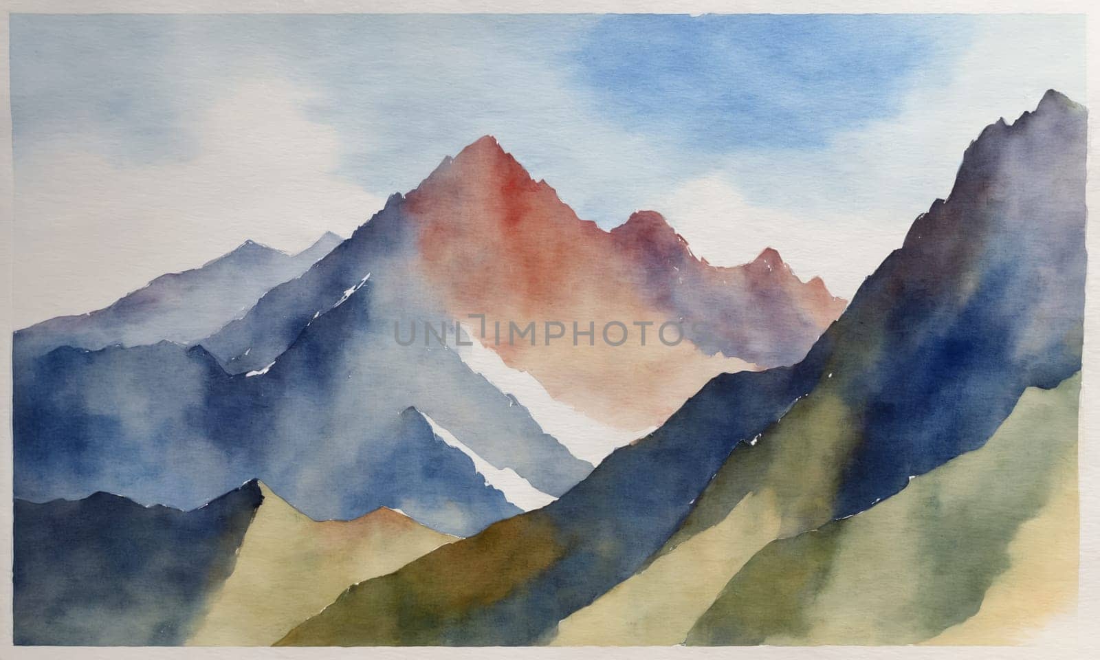 Abstract watercolor painting of mountains. Digital art painting on canvas