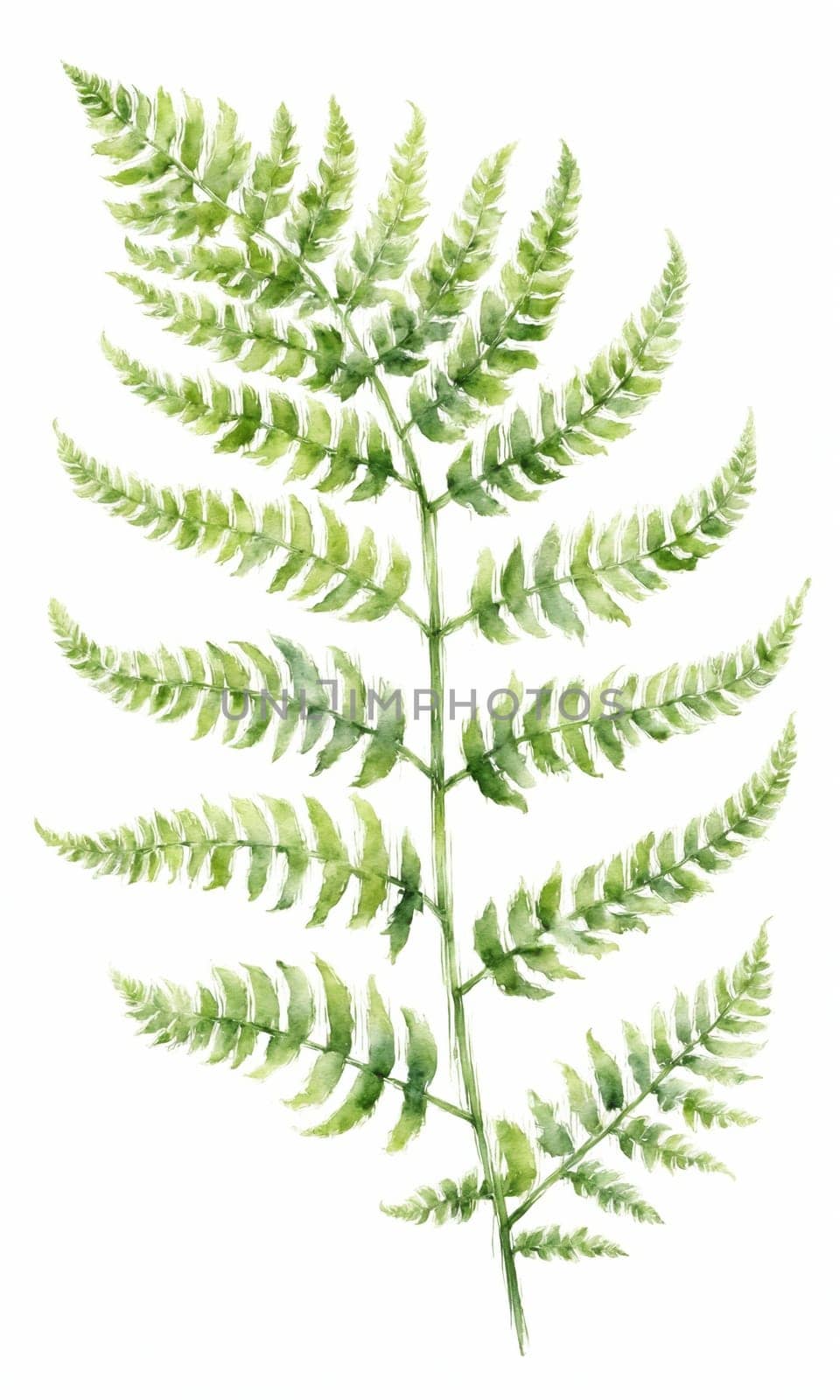 watercolor drawing of green fern leaf on white background by Andre1ns