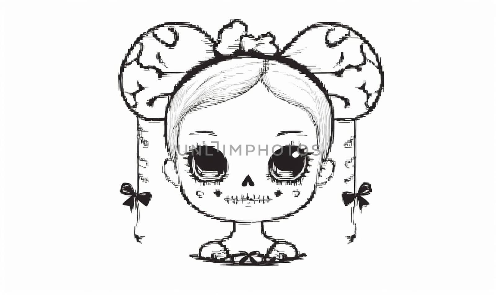 Cute girl with sugar skull makeup. Hand drawn simple illustration