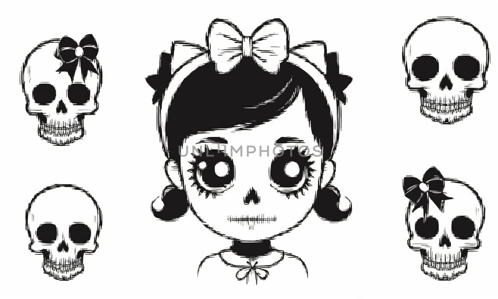 Cute girl with sugar skull makeup. Hand drawn simple illustration