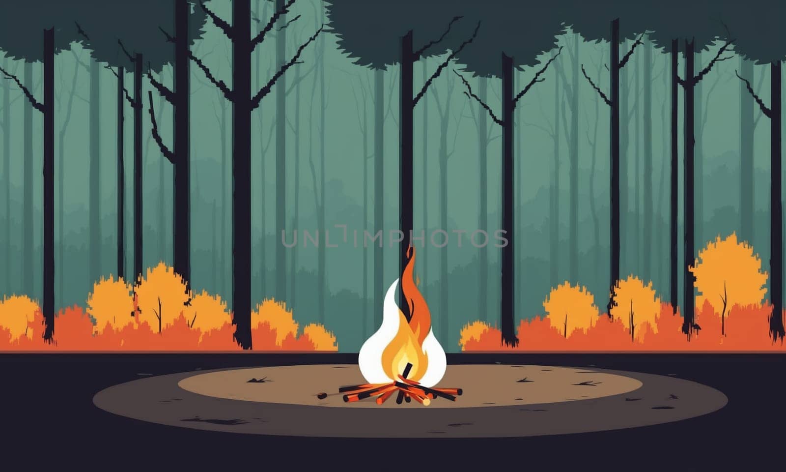 Burning bonfire in the forest. Flat style illustration. by Andre1ns