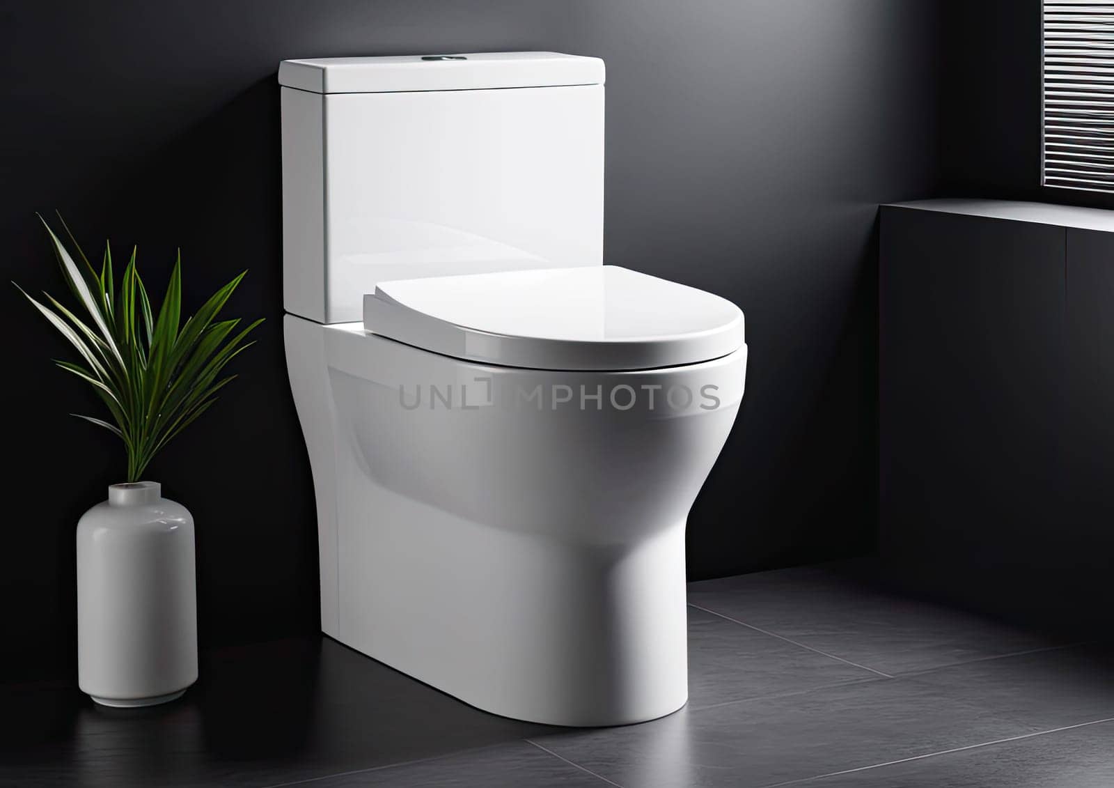 Ceramic modern toilet bowl near dark wall. personal hygiene concept