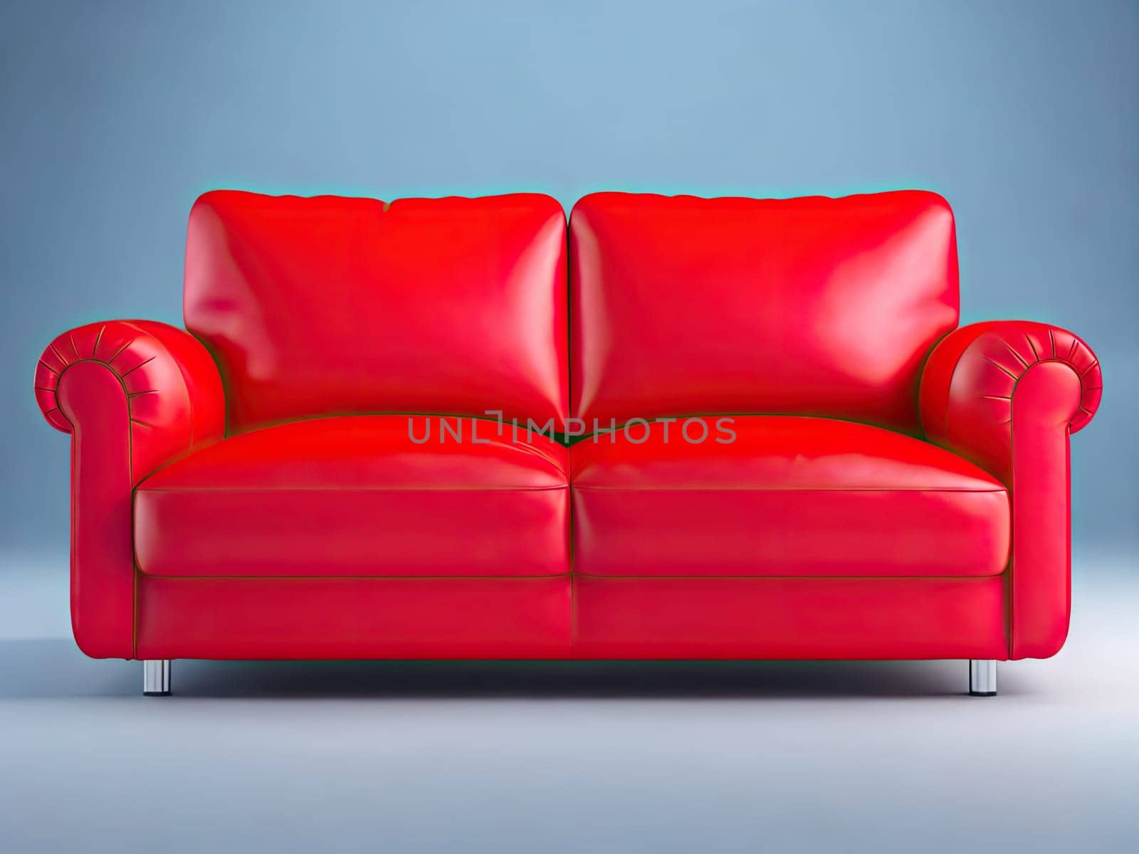 soft comfortable red leather sofa for apartment. elegance luxury furniture. Generative AI
