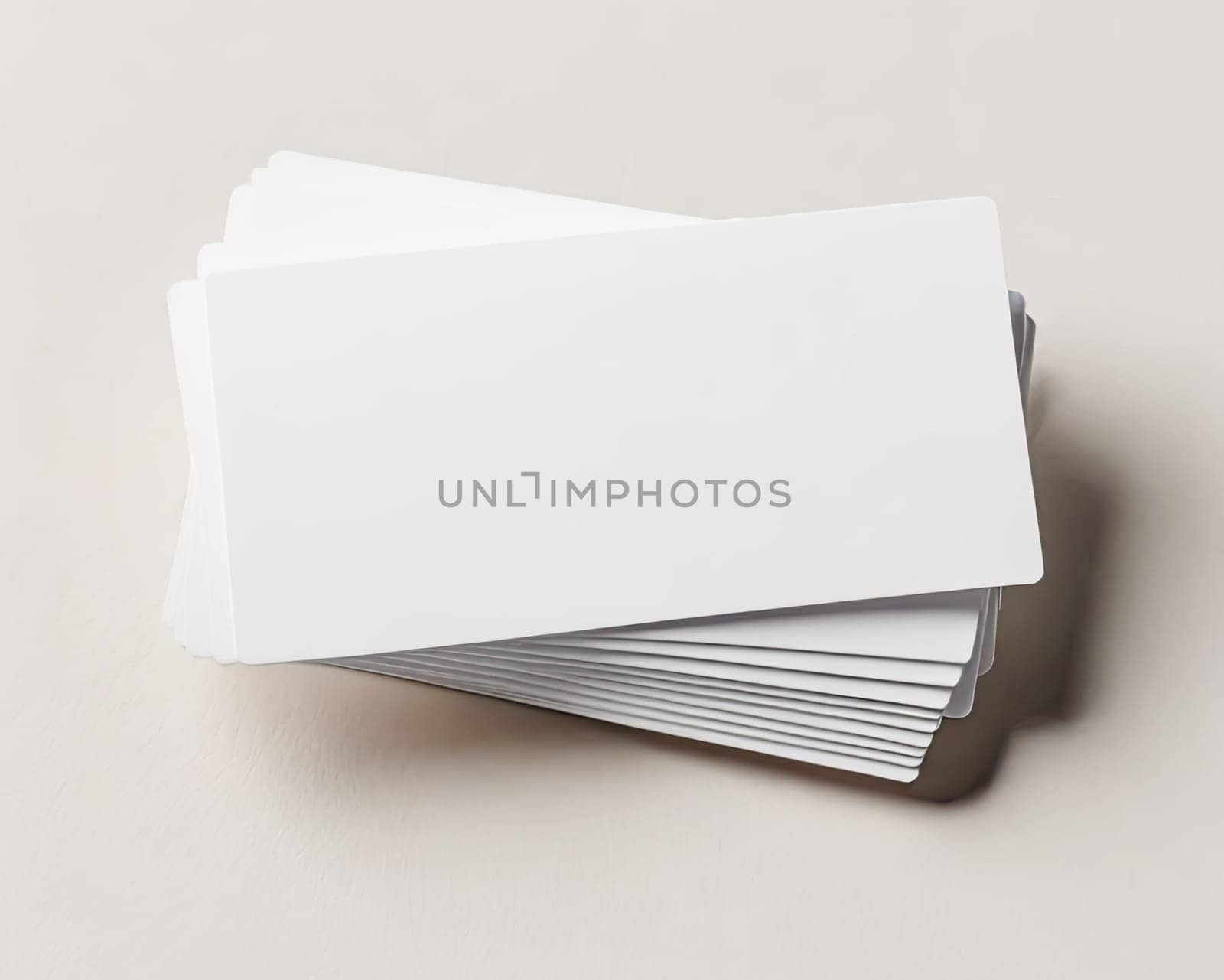 Mockup of business cards stack at white background.