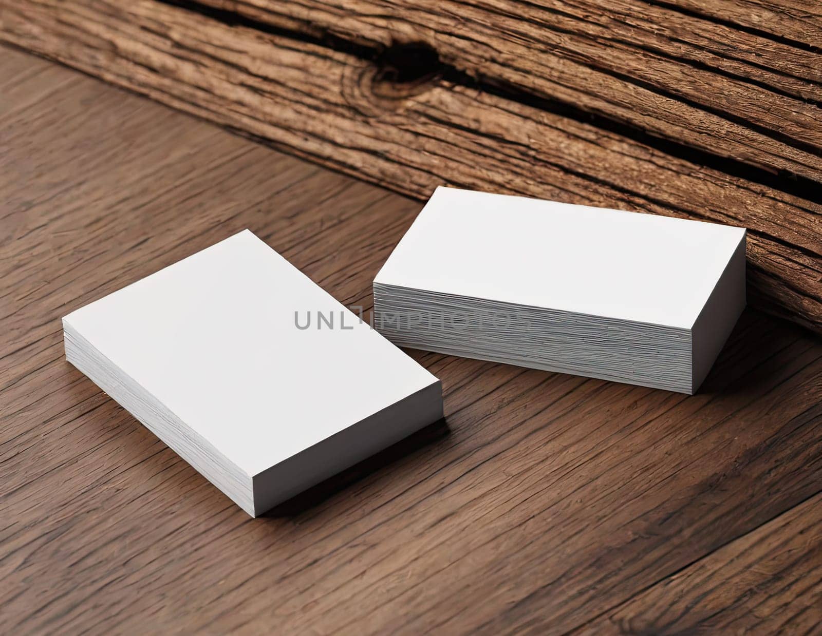 blank white cards on wooden surface/background