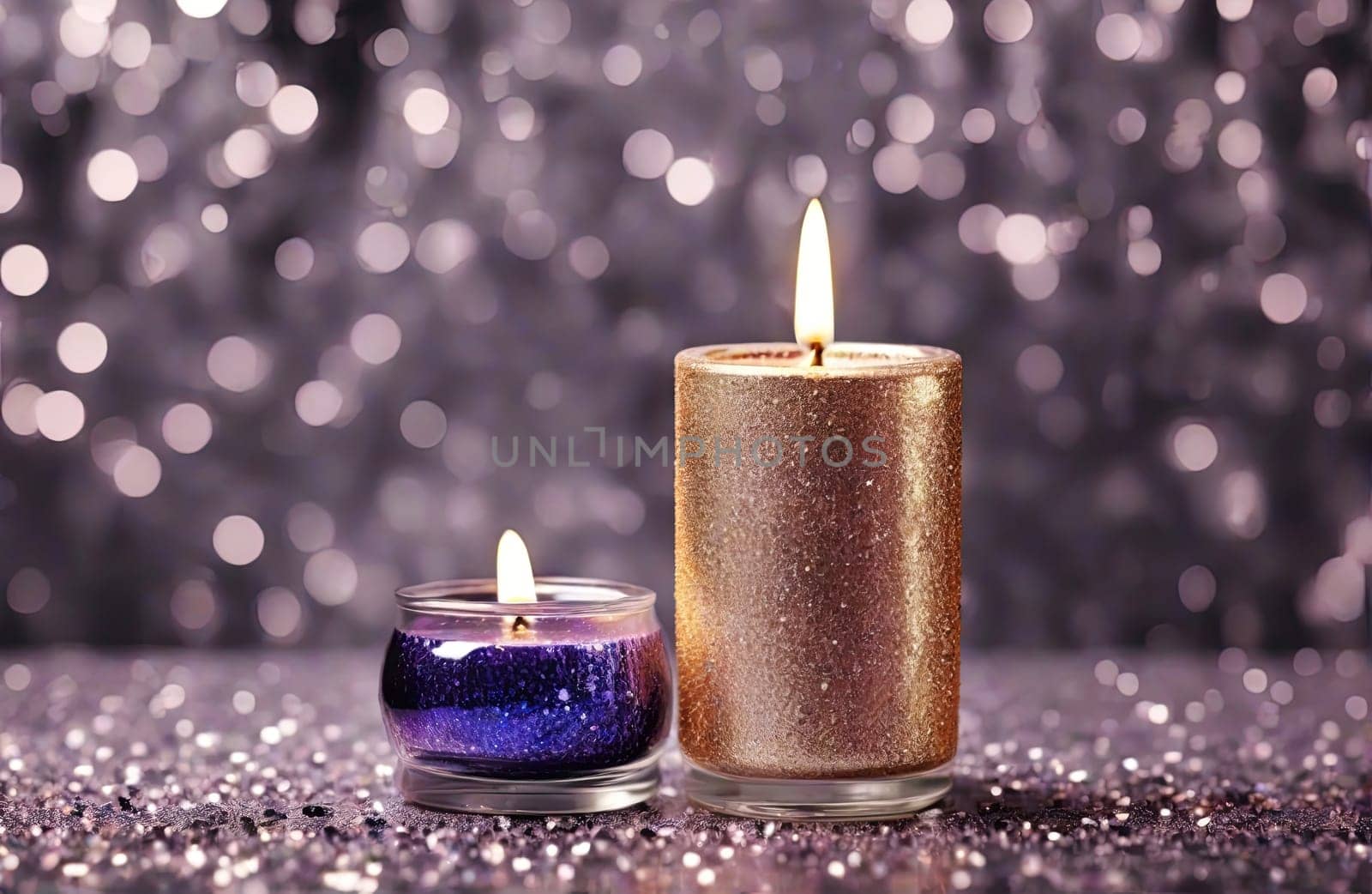interior decor with burning candle. Luxury aromatic candles