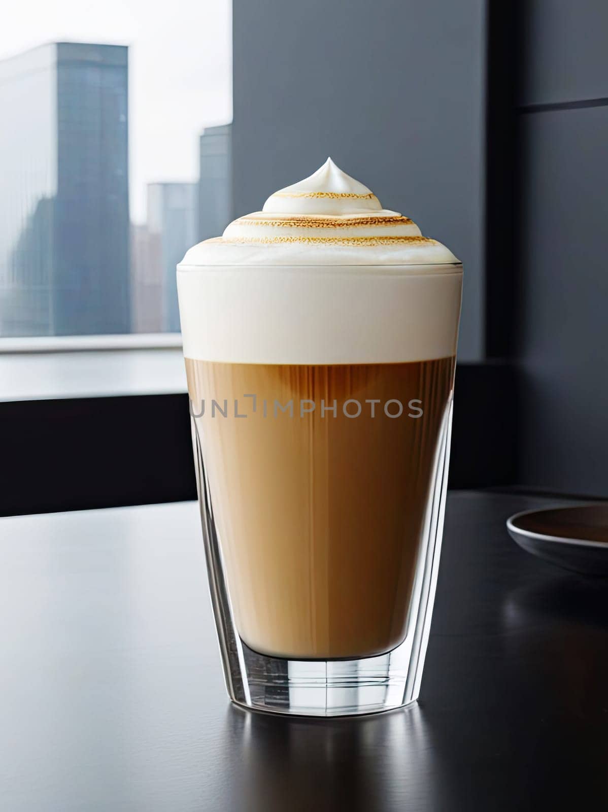 Hot coffee with milk and foam in glass cup