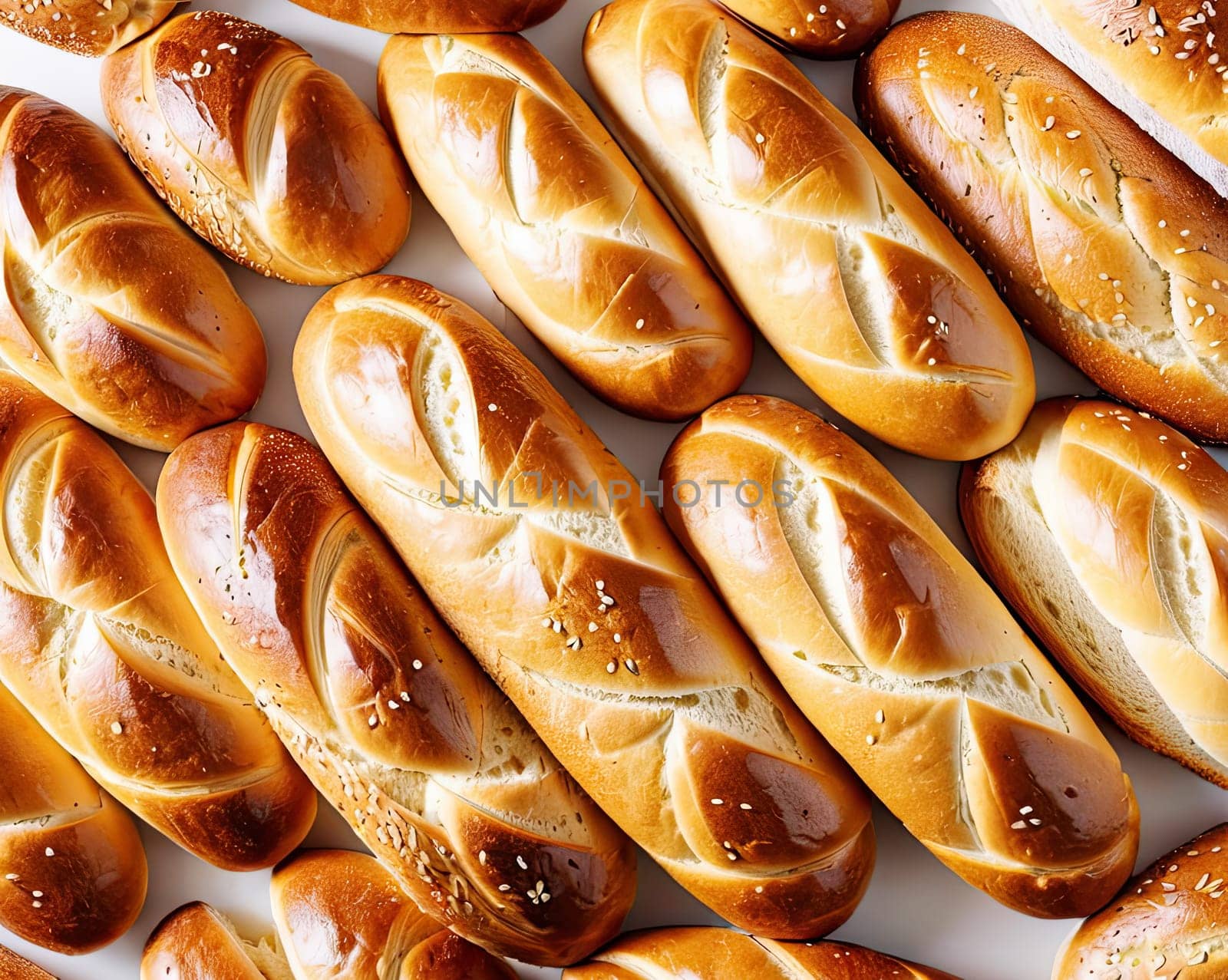 Fresh baked bread. Top view. pastry set