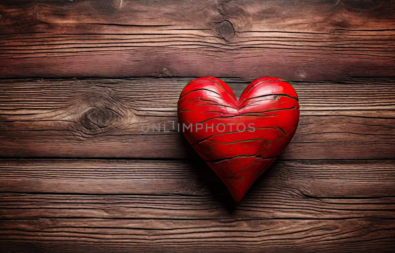 Red heart on wooden background by Ladouski