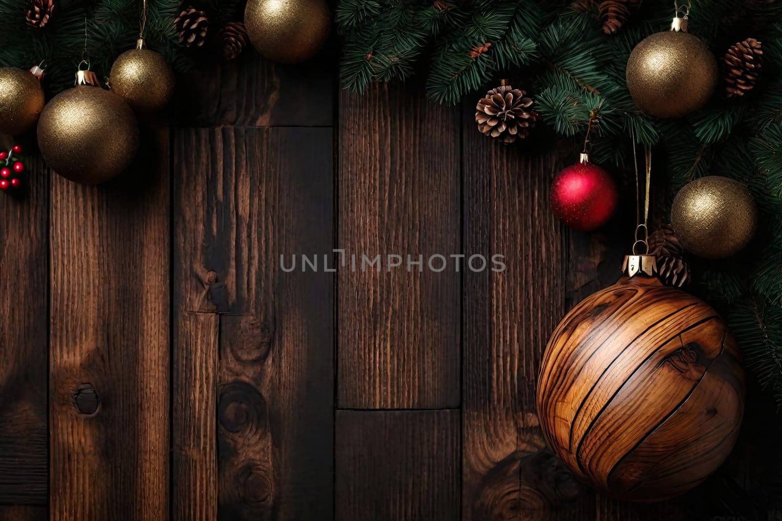Christmas or New Year wooden background with baubles