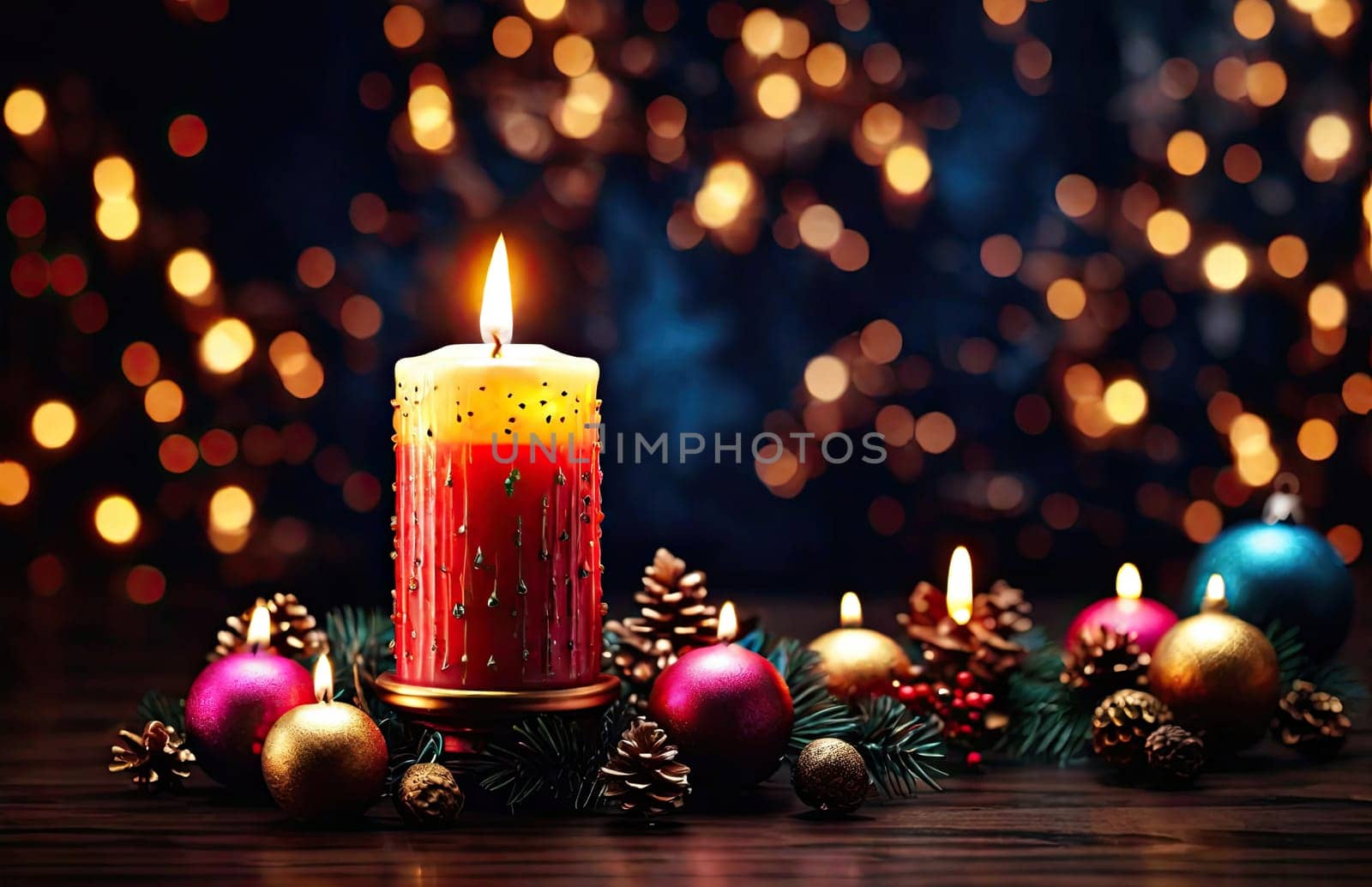 Holiday candle. Christmas card. by Ladouski