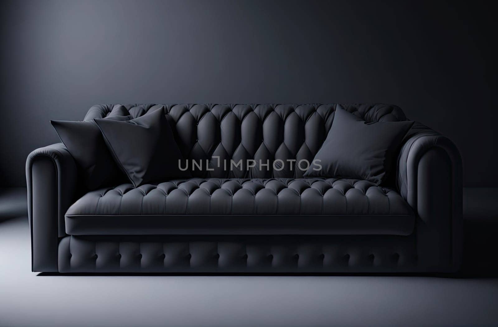 Contemporary elegance furniture. modern grey sofa on dark background