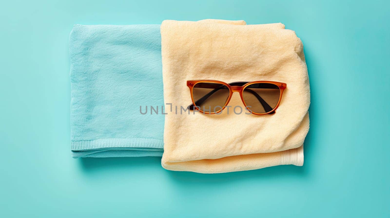 two beach towels and sunglasses. Generative AI by Ladouski
