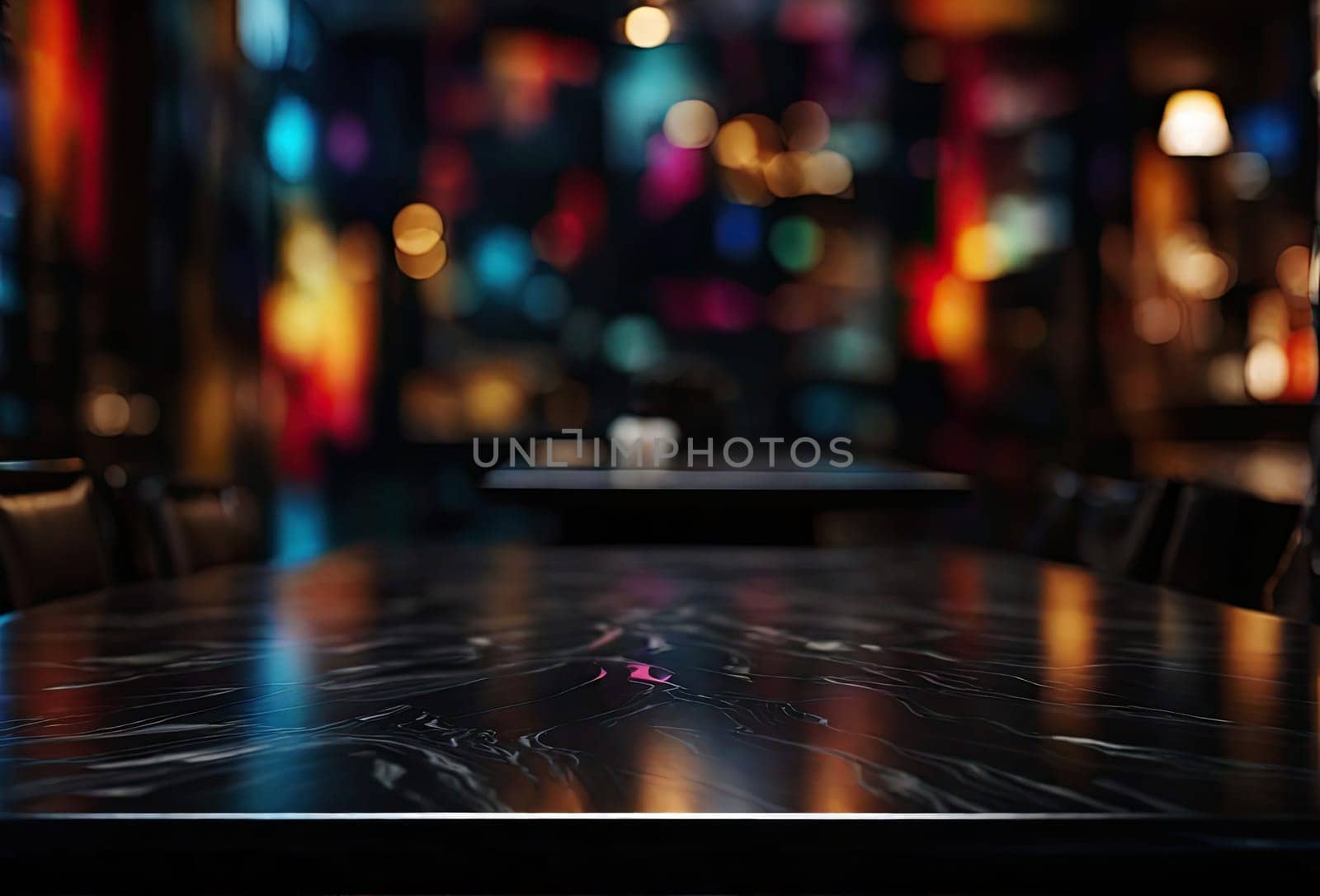 Close-up of dark table in restaurant with blurred background