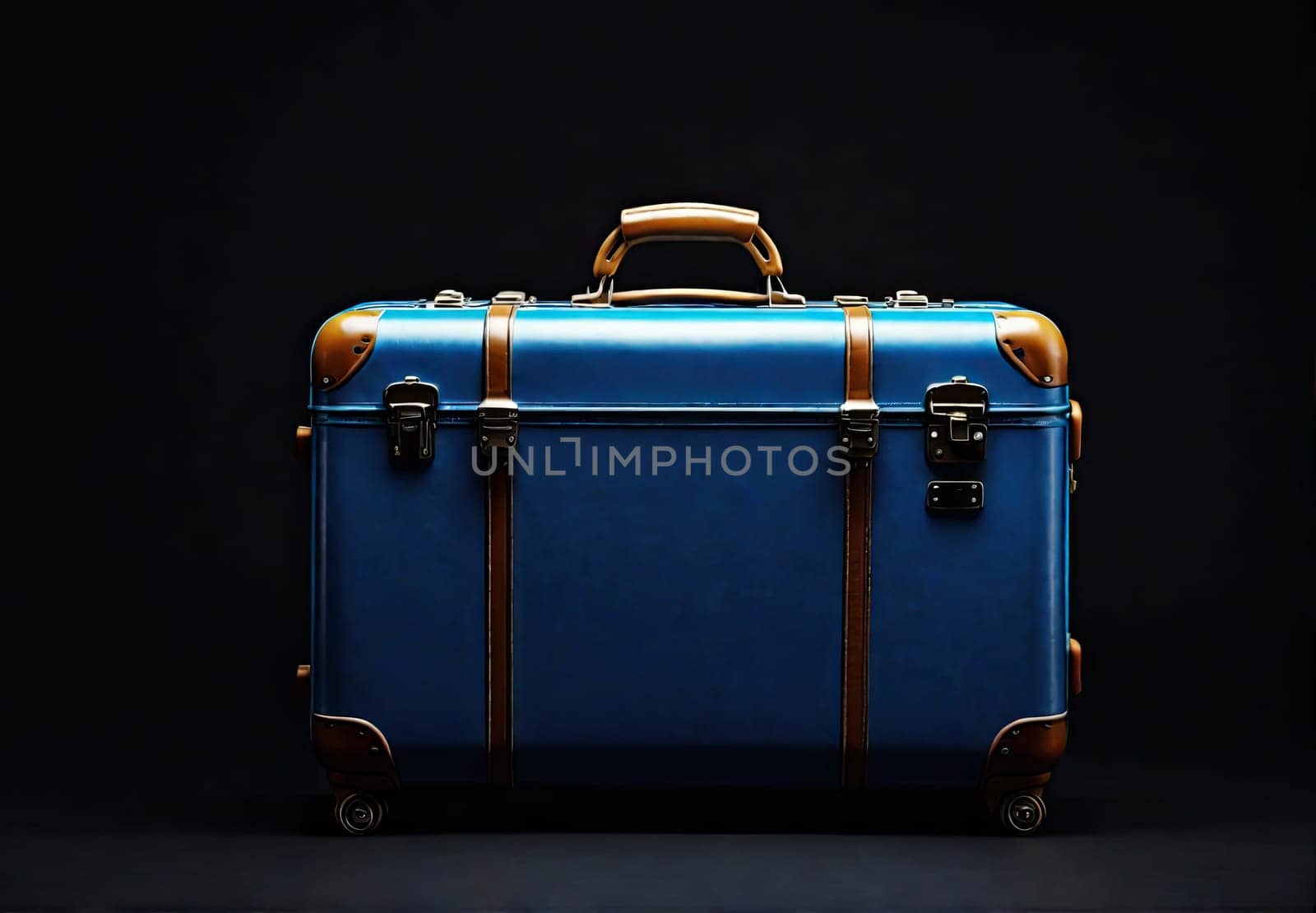 Vintage  blue travel bag with handle on wheels