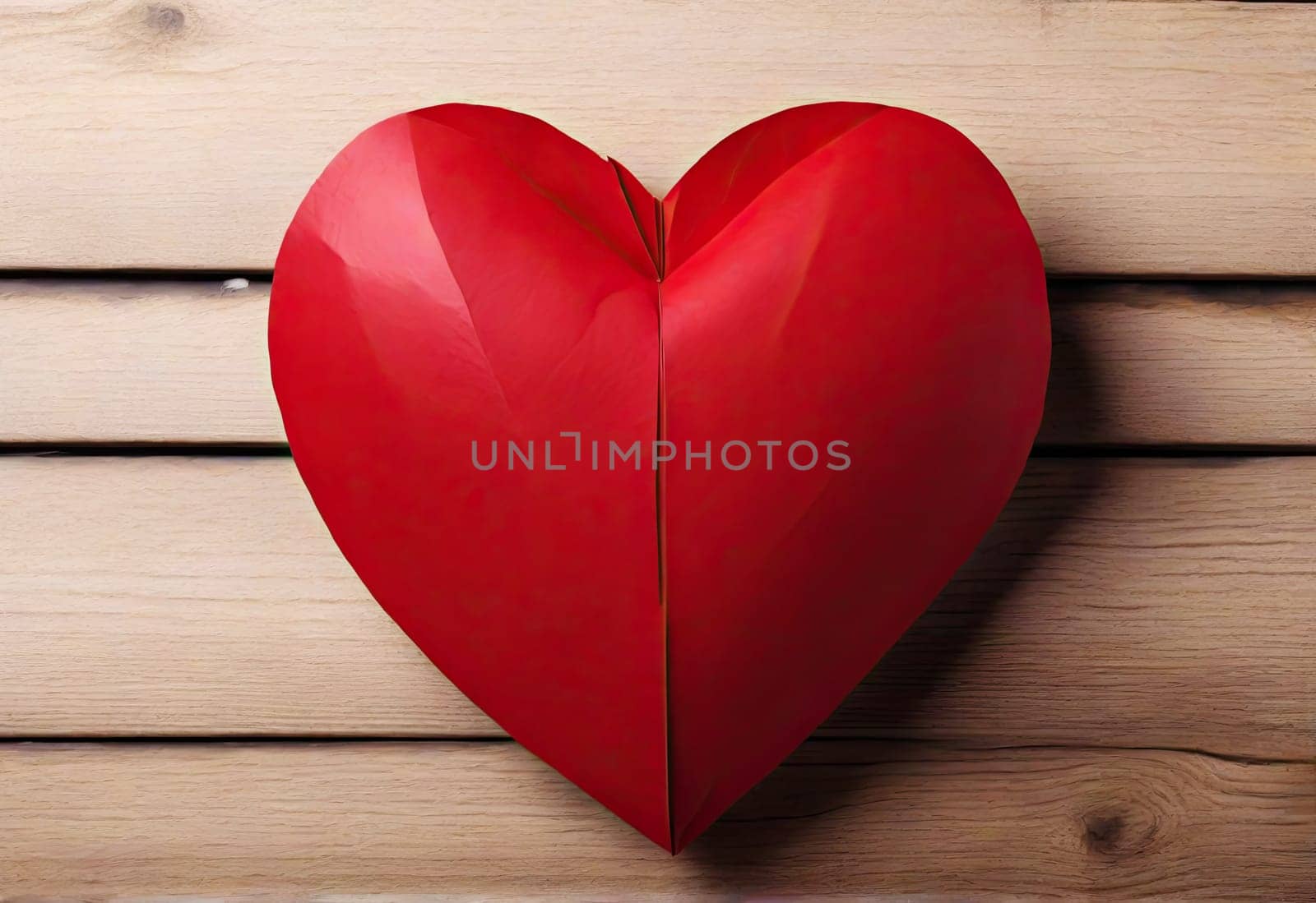 Red paper Valentines Day heart on wooden background