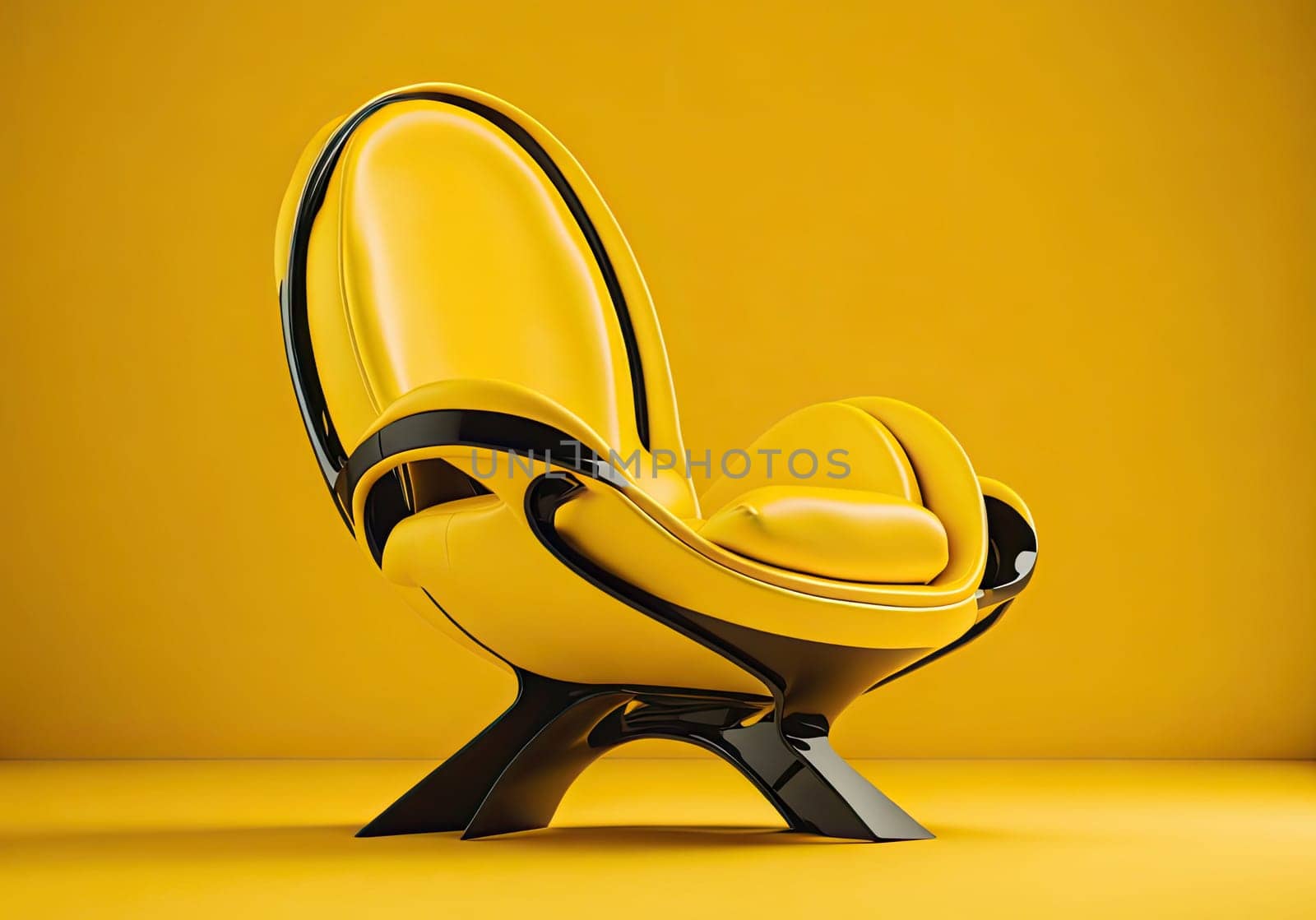 Futuristic elegant yellow armchair on colored background