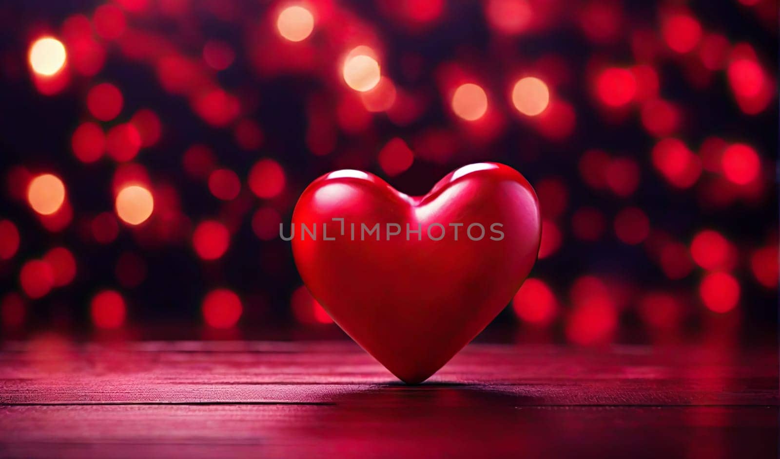 Beautiful lonely valentine red heart on wooden desk