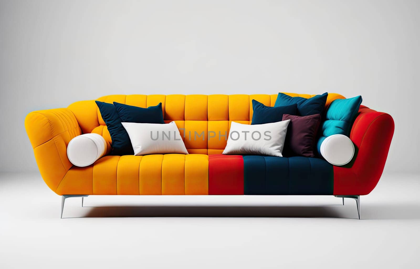 Colorful stylish sofa with cushions on the background. comfortable and  elegant luxury couch