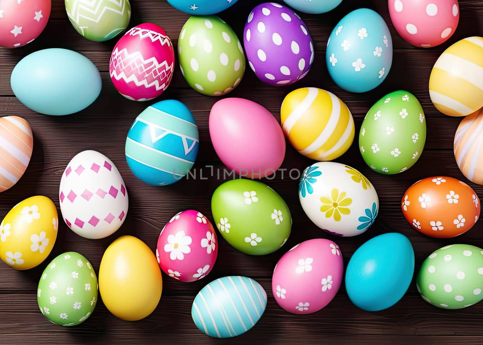 Colorful Easter eggs on wooden background. easter celebration