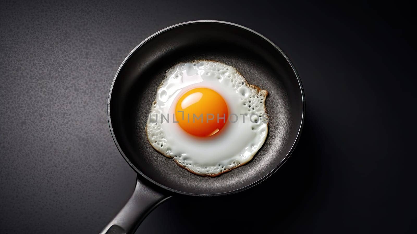 pan with single fried egg. Generative AI by Ladouski