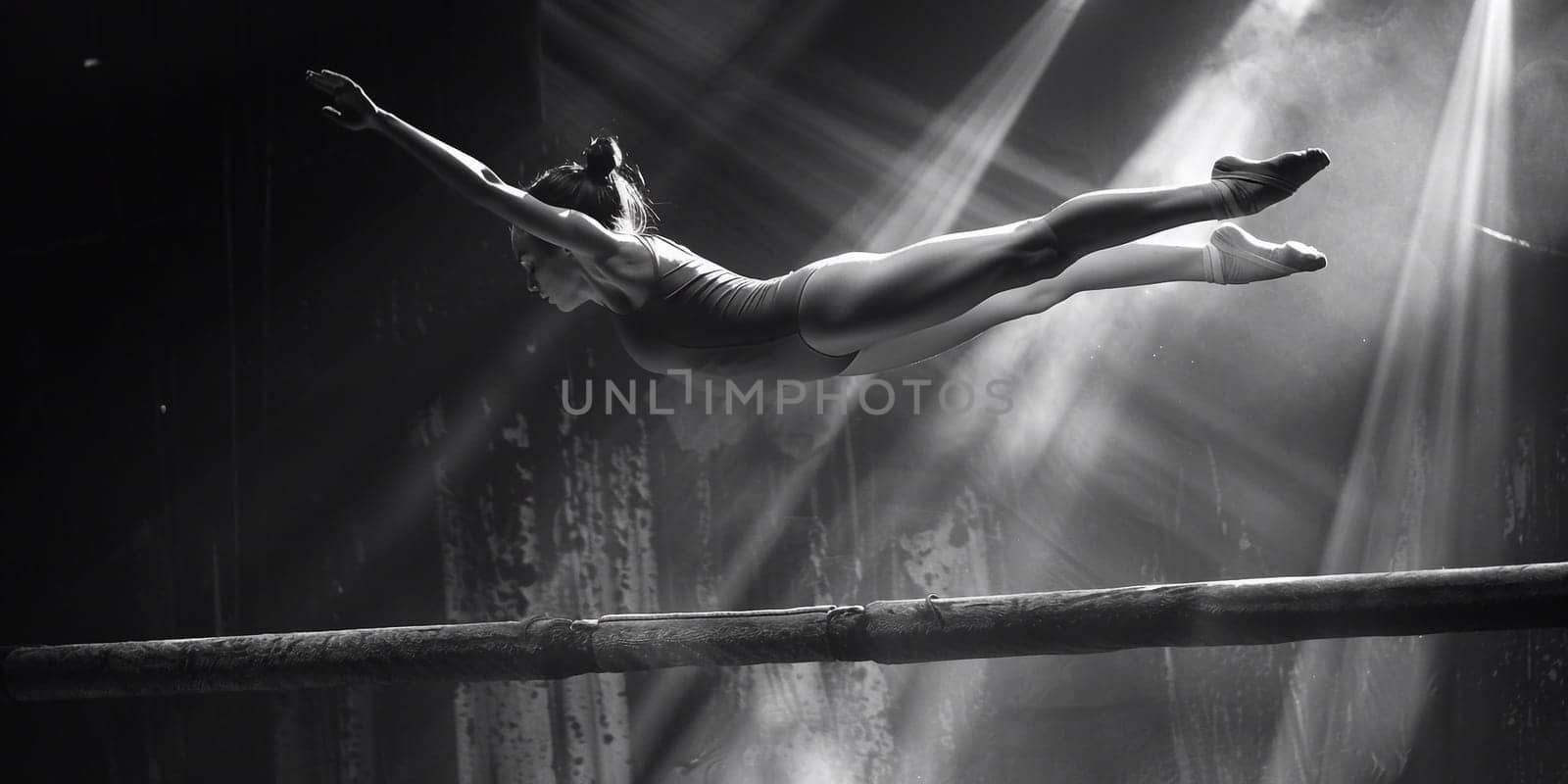 ballerina dancing jumps in flight in black and white by Andelov13