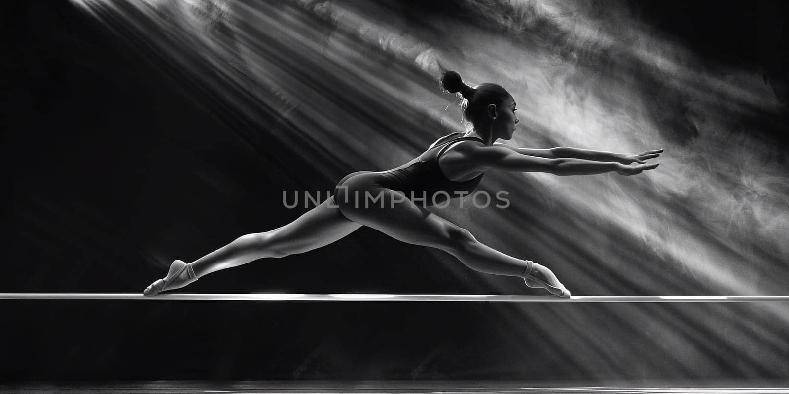 ballerina dancing jumps in flight in black and white. High quality photo