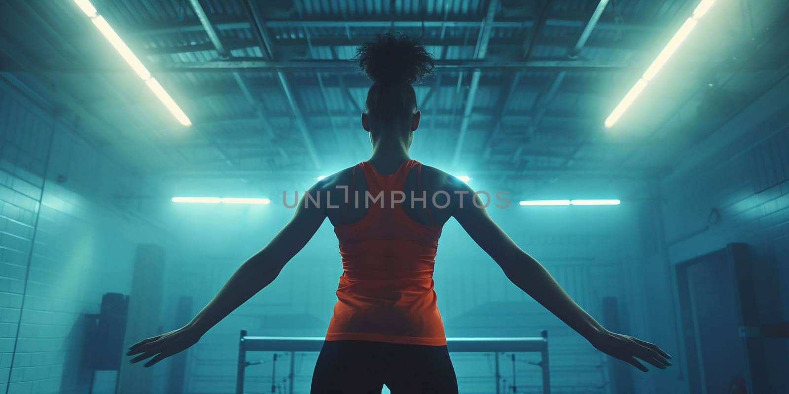 Female gymnast on professional arena. High quality photo
